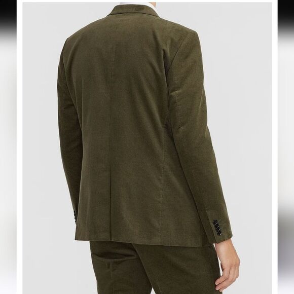 NWT EXPRESS MOSS GREEN SLIM DOUBLE BREASTED CORDUROY SUIT JACKET 44S - Picture 2 of 8